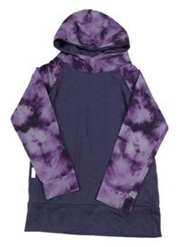 Lilkovo-purpurovo-fialová melírovaná vlněná mikina s batikovanými rukávy a kapucí 