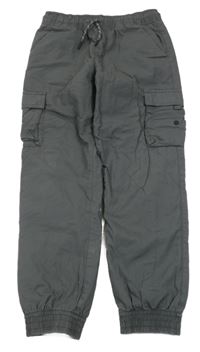 Tmavosivé kockované cargo cuff plátenné nohavice F&F