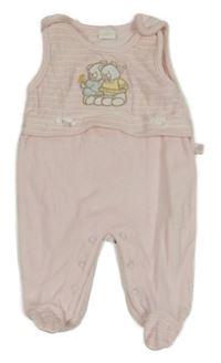 Světlerůžovo-bílé sametové dupačky s medvedíkmi a pruhmi