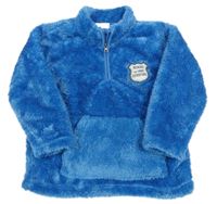 Modrá chlupatá mikina s nášivkou a kapsou impidimpi