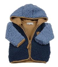Tmavomodro-modrá huňatá podšitá bunda s kapucňou Ergee