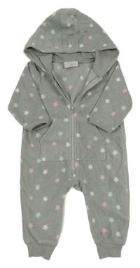 Sivá fleecová kombinéza s hviezdičkami a kapucňou Topomini