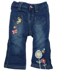 Modré teplákové rifle s kytičkami a motýlky a včelkou Ergee