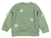 Olivová mikina s 3D kvety