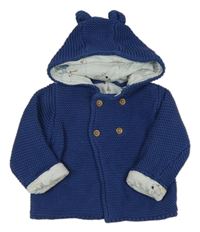 Tmavomodrý propínací podšitý svetr s kapucí s oušky M&S