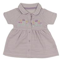 Světlefialovo-biele pruhované šaty s kvietkami a golierikom St. Bernard