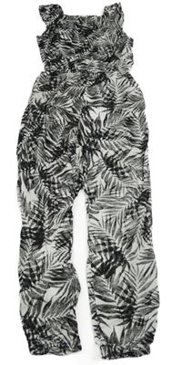 Bielo-čierny nohavicový overal s lístečky H&M