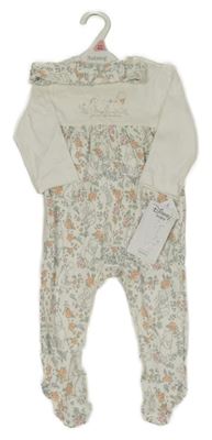 Nové - 2Set - Bílý overal s Pú s kamarády + čelenka Disney