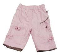 Světlerůžové šusťákové podšité kalhoty se srdíčkem s motýlkem a mašlemi