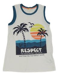 Bielo-petrolejové tielko s palmami Kids