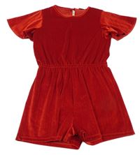 Červený trblietavý zamatový kraťasový overal F&F