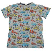 Šedé melírované tričko se stavebními stroji Kids