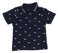 Tmavomodré polo tričko so žralokmi Topolino
