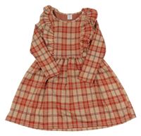 Pudrovo-červeno-vínové kockované úpletové šaty s volánikmi little kids