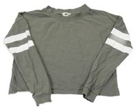 Khaki crop mikina s pruhmi H&M