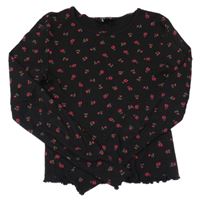 Černé žebrované crop triko s kytičkami New Look