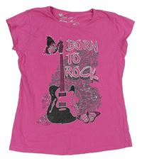 Ružové tričko s kytarou a nápisy s kamienkami Matalan