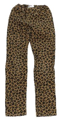 Béžové elastické manšestráky s leopardím vzorom H&M