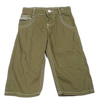 Khaki plátenné capri nohavice