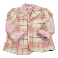 Krémovo-ružovo-hnedá kockovaná flaušová podšitá bunda