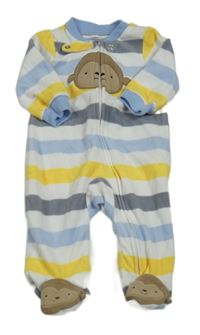 Bielo-modro-žltý pruhovaný fleecový overal s opicou zn. Carter's