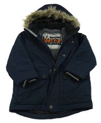 Tmavomodrá šusťáková zimní bunda s kapucí Next