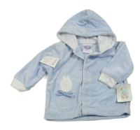 Nové - Svetlomodrá zamatová prepínaci mikina s medvěďom a kapucňou Feetje