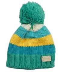 Zeleno-azurovo-žlutá pruhovaná pletená čepice s bambulí Blade&Rose
