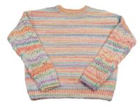 Farebný pruhovaný vlnený sveter s perforovanými rukávy F&F