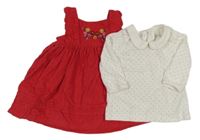 2set - Červené menšestrové šaty s výšivkami květů + biele bodkovaná é tričko s golierikom Nutmeg