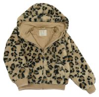 Hnědá kožešinová zateplená bunda s leopardím vzorem a kapucí John Lewis