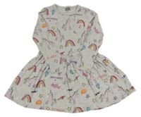 Sivé melírované bavlnené šaty s jednorožcami Next