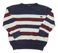 Tmavomodro-svetlošedá -vínový pruhovaný sveter s výšivkou George