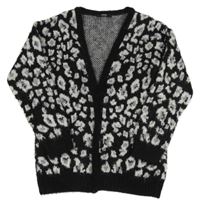 Čierny chlpatý svetrový cardigan s leopardím vzorom George