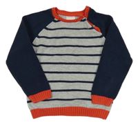 Sivo-tmavomodrý pruhovaný sveter F&F