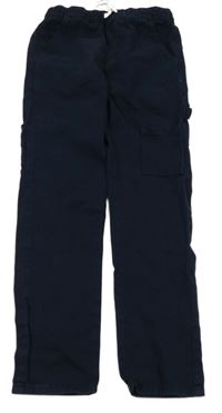 Tmavomodré plátenné nohavice s vreckom