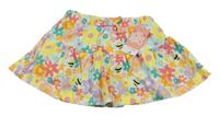 Nové - Bielo-farebná kvetovaná bavlnená sukňa s včelami a všitými elastickými kraťasy Matalan