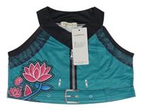 Nové - Zeleno-čierny crop top s potlačou
