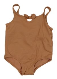 Hnědé žebrované jednodílné plavky s mašlí H&M