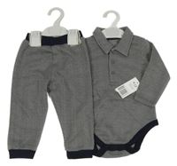 Nové - 2set - Tmavomodro-bílé vzorované košilové body + tepláky Matalan