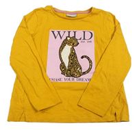 Okrové tričko s leopardem z flitrů Matalan