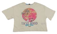 Smotanové crop tričko s palmami z flitrů River Island