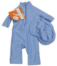 2 set - Modro-bílý pruhovaný UV overal + UV kšiltovka Primark