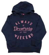 Tmavomodrá mikina s ružovymi nápisy a kapucňou zn. George