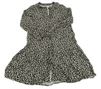 Černo-béžové květované propínací lehké šaty Zara