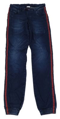 Tmavomodré teplákové cuff rifle s červeným pruhem 