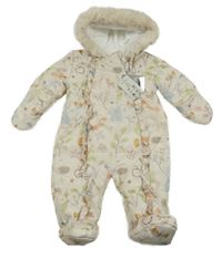Nové - smotanová šušťáková zimná kombinéza s obrázkami a kapucňou George