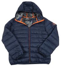 Tmavomodrá šušťáková prešívaná zateplená bunda s kapucňou Next