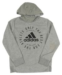 Šedá melírovaná mikina s logem a kapucí Adidas