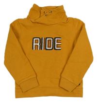 Okrová mikina s nápisom a komínovým golierom